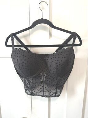 Victoria's Secret Pink balconette corset top/bra mesh w/velvet stars size 38DD